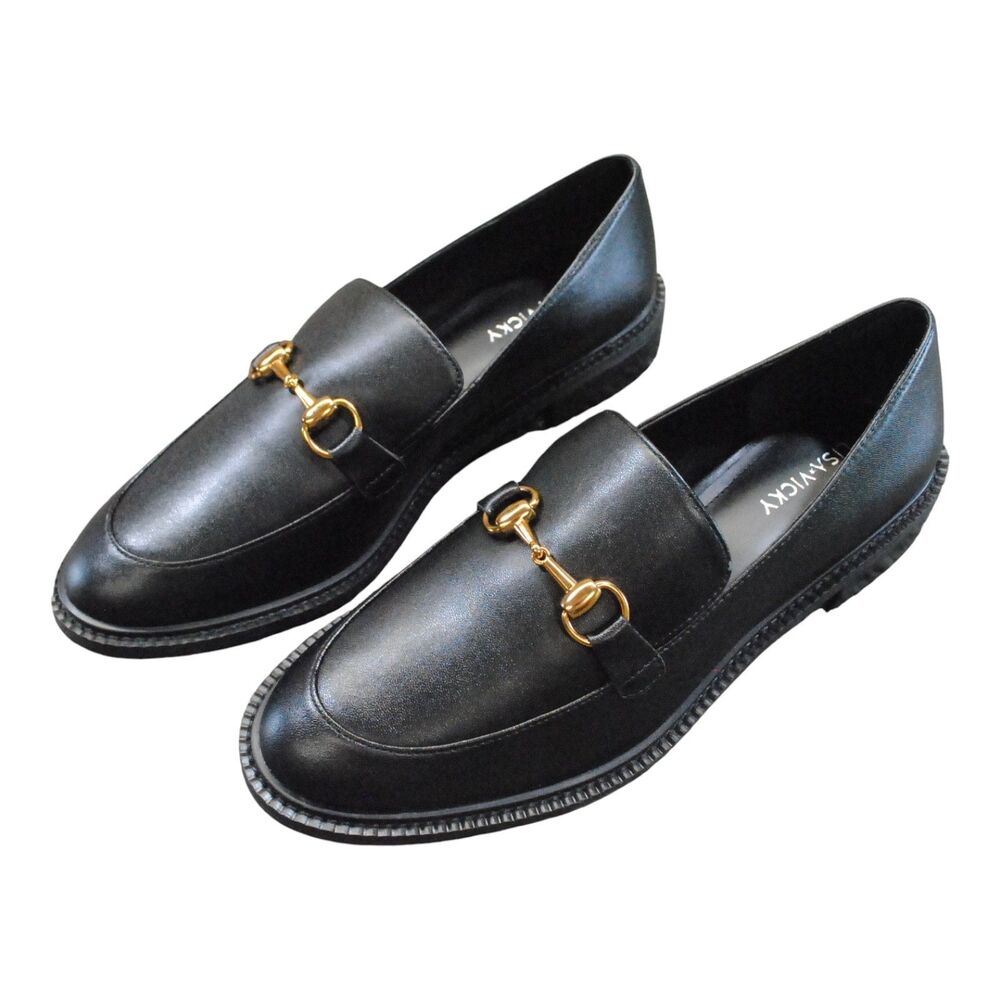 Lisa Vicky Zany-V Size 9 Black sheep Napa Slip On Shoes With Gold Accent